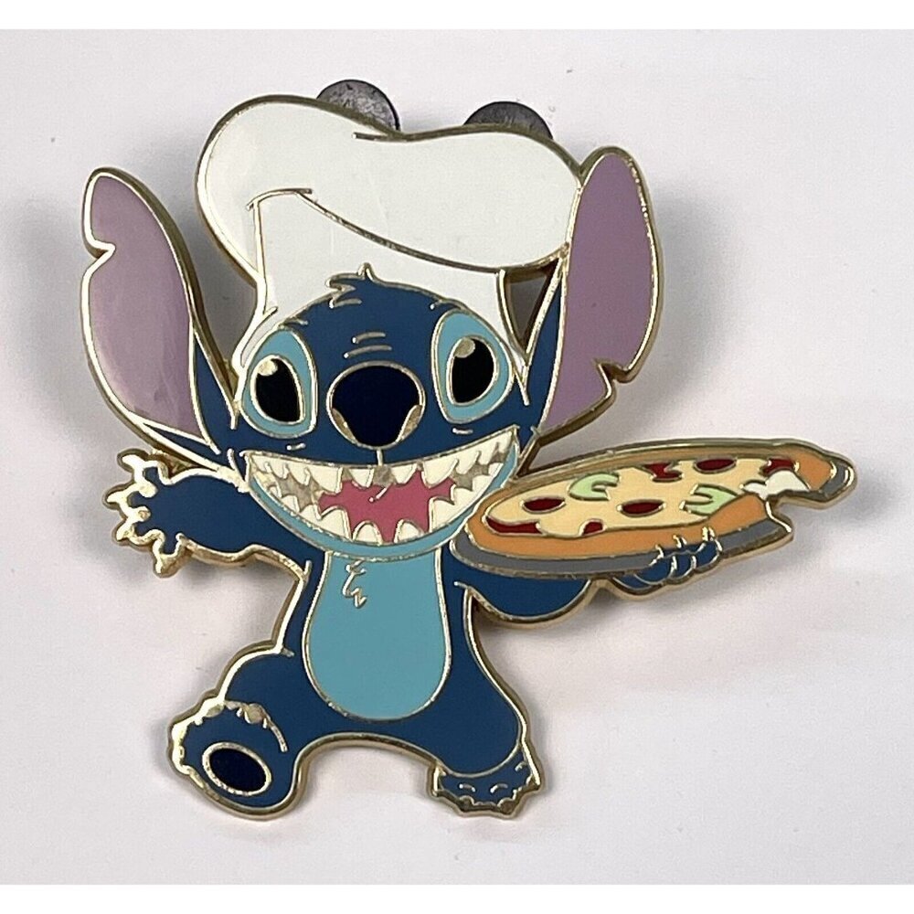 2007 DISNEY 1.75" Enamel STITCH w/ Pizza Limited Edition Trading PIN Pinback EUC